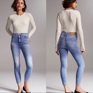 Aritzia Denim Forum the Lola High Rise Skinny Crop Distressed Jeans